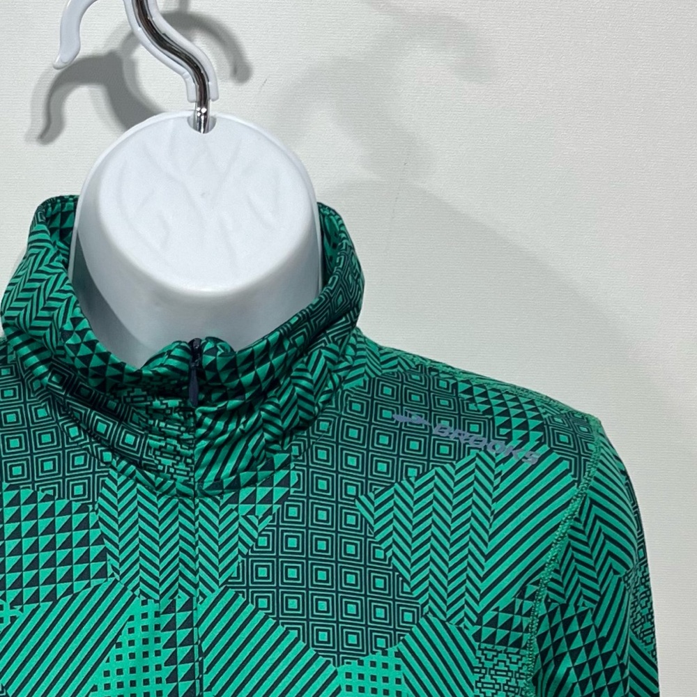 Brooks Run Happy Green Geometric Patterned Quarter Zip Women’s Size Small - Picture 4 of 7